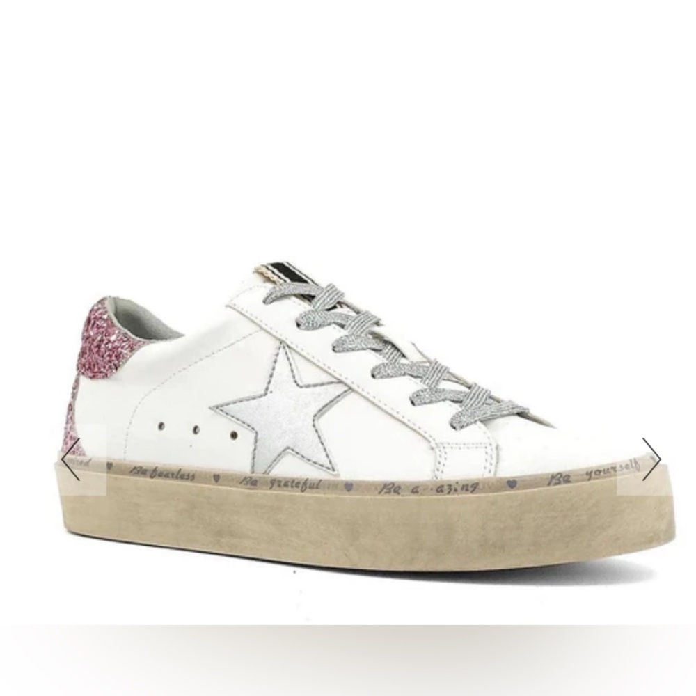 ShuShop Womens Reba Pre Distressed Star Glitter Sneakers